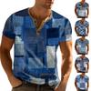 Men'S Printed T-Shirt Outdoor Retro Button Loose Short Sleeve Top
