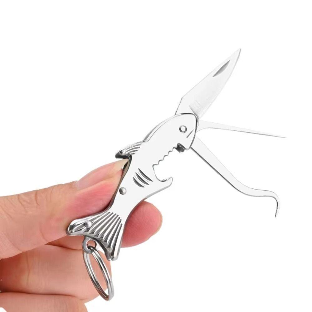 Shark Shaped Fruit Cutter Stainless Steel Pocket Cutter Portable Folding Cutter Keychain Outdoor