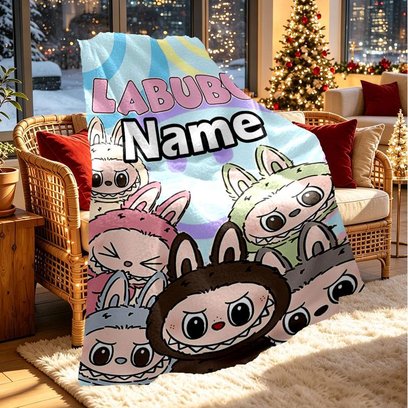 Custom Name Personalized Labubu Print Blanket, Home Decor, Bedroom, Sofa, Camping, Couch, Gifts for Birthday Christmas