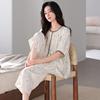Pajamas Women's Summer Modal Short Sleeve Cropped Pants Women's Summer 1011 New Ice Silk Mom Loungewear