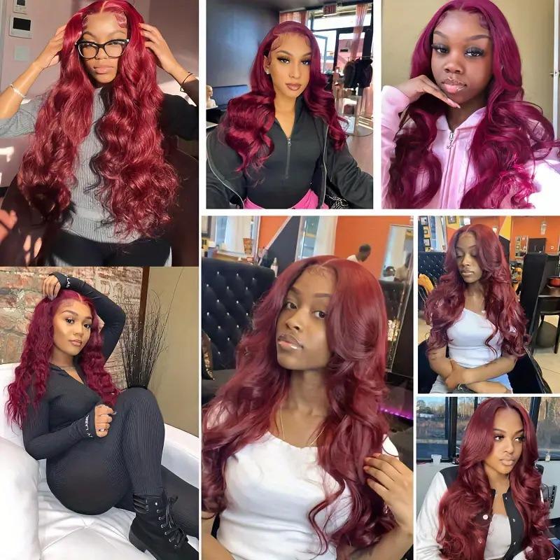 Front Lace Wig, Female Medium Big Wave Burgundy Long Curly Hair Natural Full Headgear