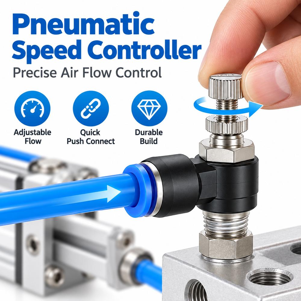 Elbow Connector Air Flow Control Valve OD 4mm Push In Fitting Air Line Control