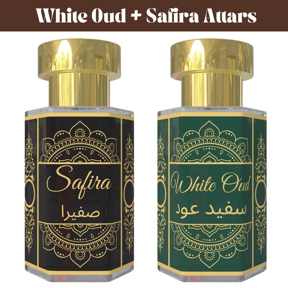 Комбо White Oud Attar и Safira Attar – Мягкие Кремовые Древесные и Сладкие Восточные Ароматические Масла | Безспиртовой Унисекс Парфюм-Ролик | 2 × 6 мл