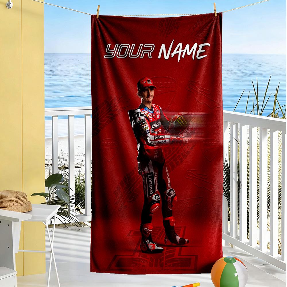 Pecco Bagnaia Personalized Name Beach Towel Soft Durable Quickdry Suitable For Swimming Gym Camping Yoga Vacation