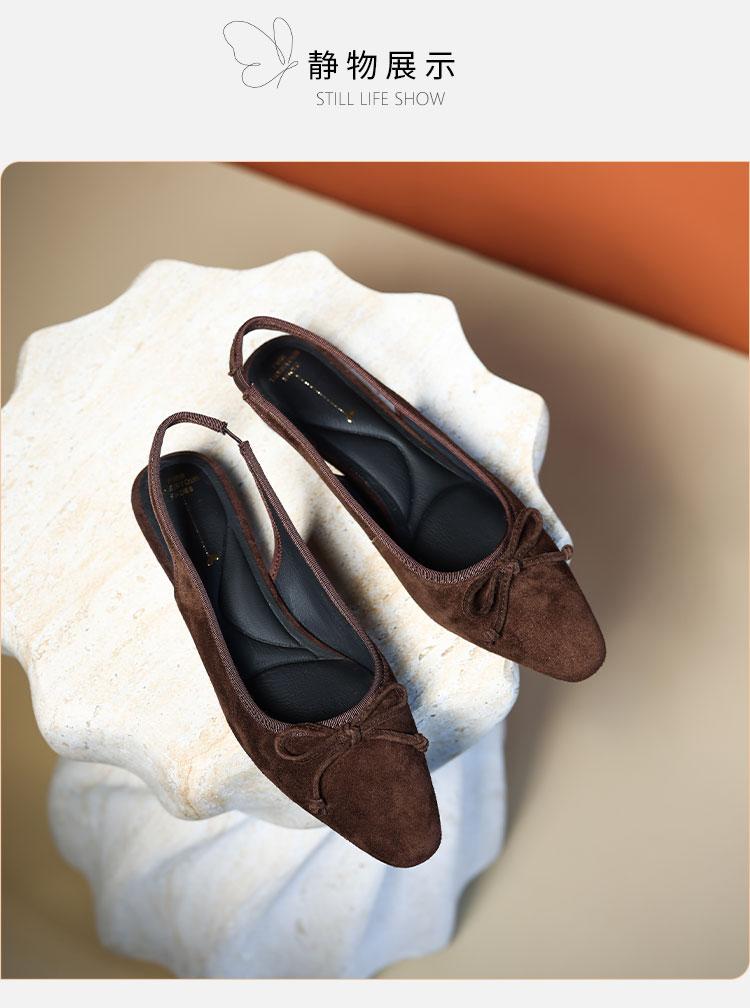 Sheep suede genuine leather back air sandals for summer women, 2026 new elegant commuting style, slim and low heeled toe cap sandals