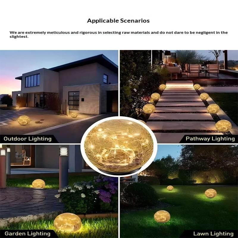 Solar Powered Cracked Glass Ground Stake Light Bright Soft Light For Garden Patio Camping Decor