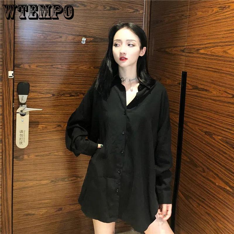 Women Blouses Spring Long Sleeve Black Chiffon Shirt with Belt Ladies Loose All-match Fashion Chic Casual Simple Tops