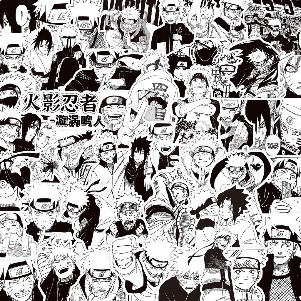 70/75/110Pcs Black White Naruto Anime Stickers Cool Cartoon Graffiti Decals Diy Phone Skateboard Suitcase Waterproof Sticker
