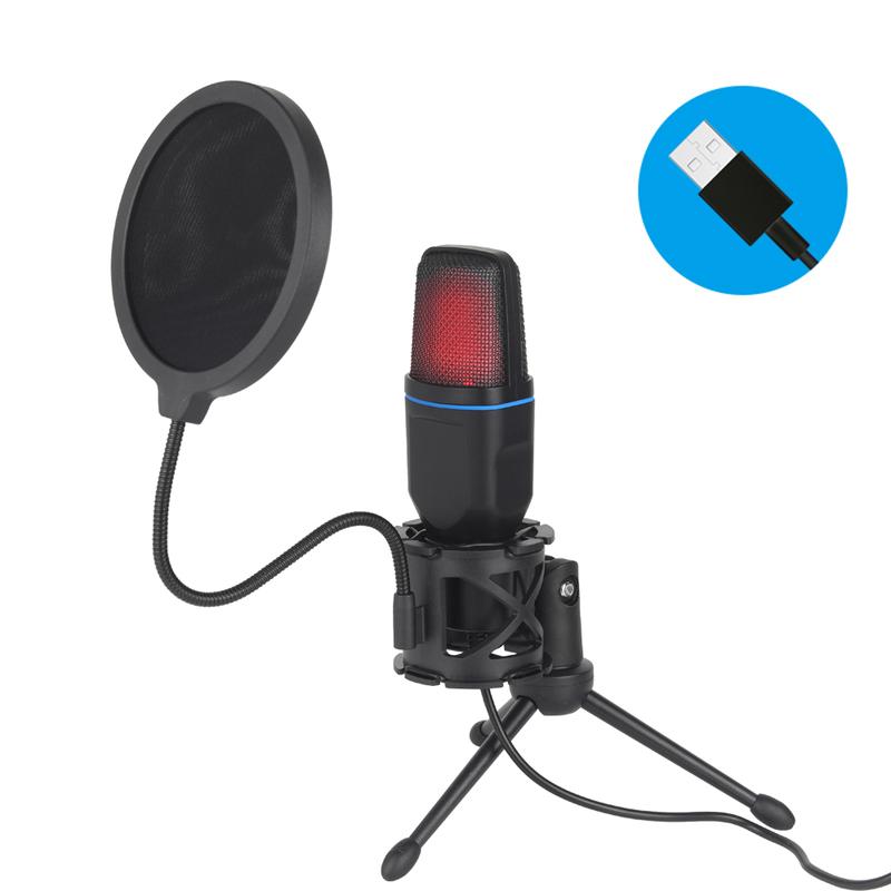 USB-микрофон RGB Конденсаторный микрофон Проводной игровой микрофон для записи подкастов Студии Стриминга Ноутбука Настольного ПК