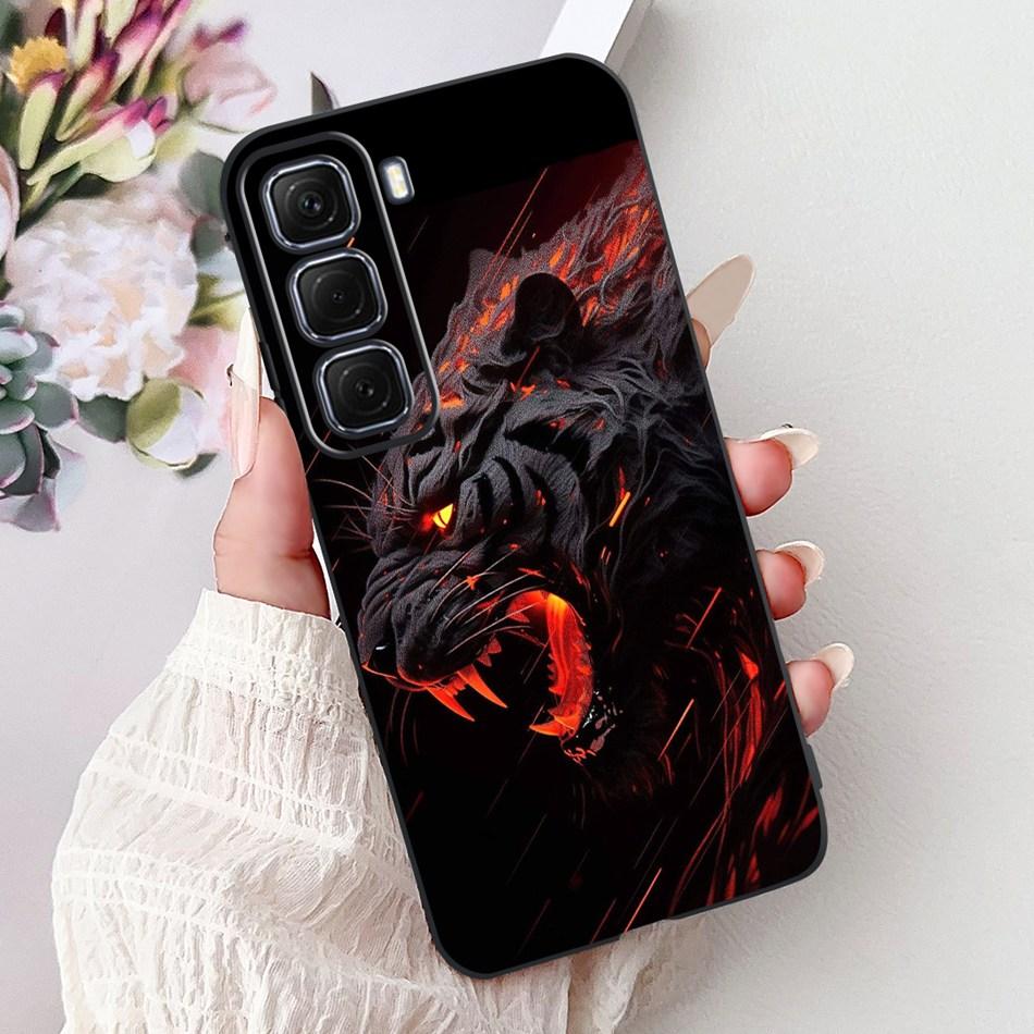 For Infinix Hot 50 4G Phone Case Hot 50 Pro+ 4G Hot50 Pro Elegant Floral Cat Pattern Black Silicone Soft TPU Cases
