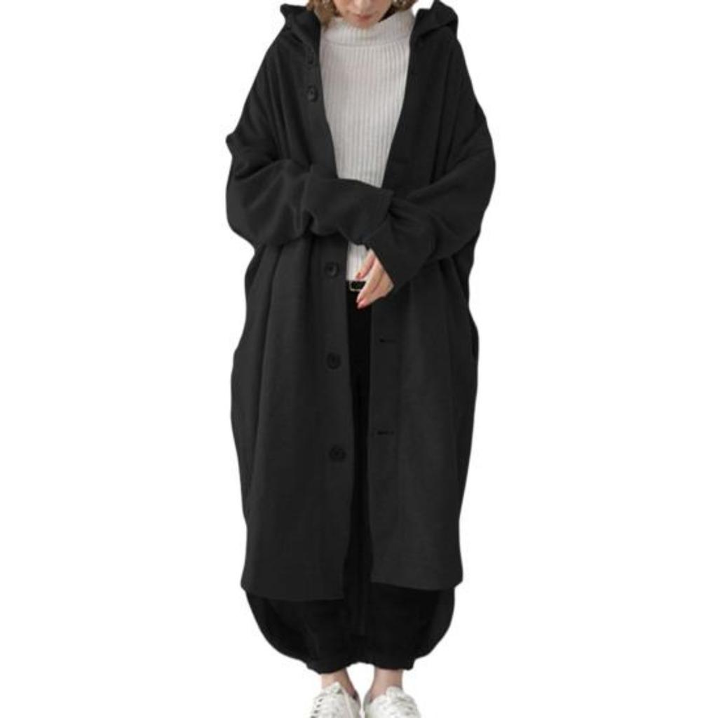 Женское зимнее пальто с капюшоном, однобортное, нерегулярный подол, с длинными рукавами, до щиколотки, с толстыми карманами, сплошной цвет, женский уличный плащ