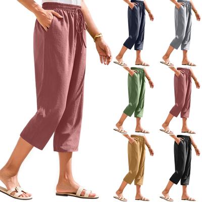 Женские укороченные брюки Stralght Pants With Pockets Lightweight Caual Loose Trousers