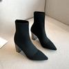 Мода 2024 года, новые осенне-зимние толстые высокие каблуки, универсальные легкие ботинки, женские остроносые ботинки со средним рукавом, женские