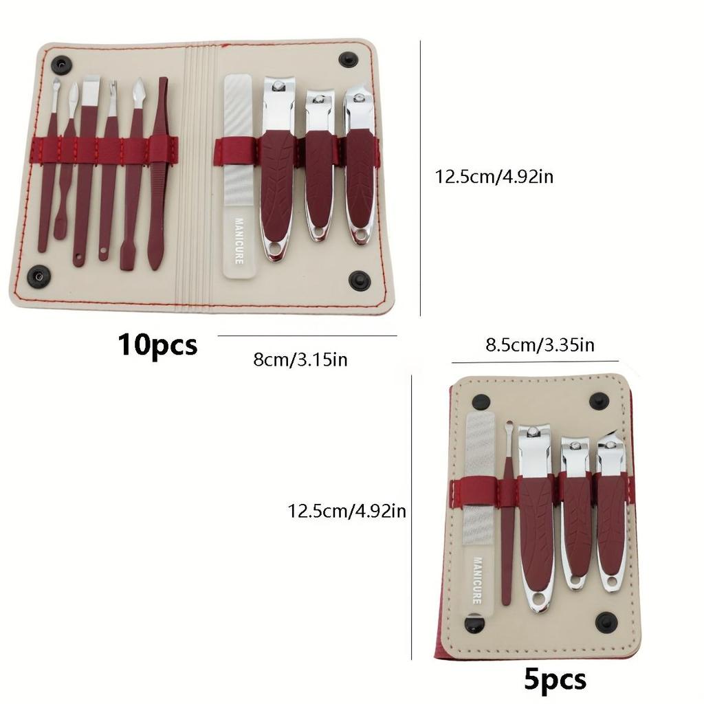 5/10 Piece Stainless Steel Nail Clipper Set, Flat Beveled Nail Clippers Ear Scoop Nail File with Convenient Storage Folding Bag, Manicure Tools