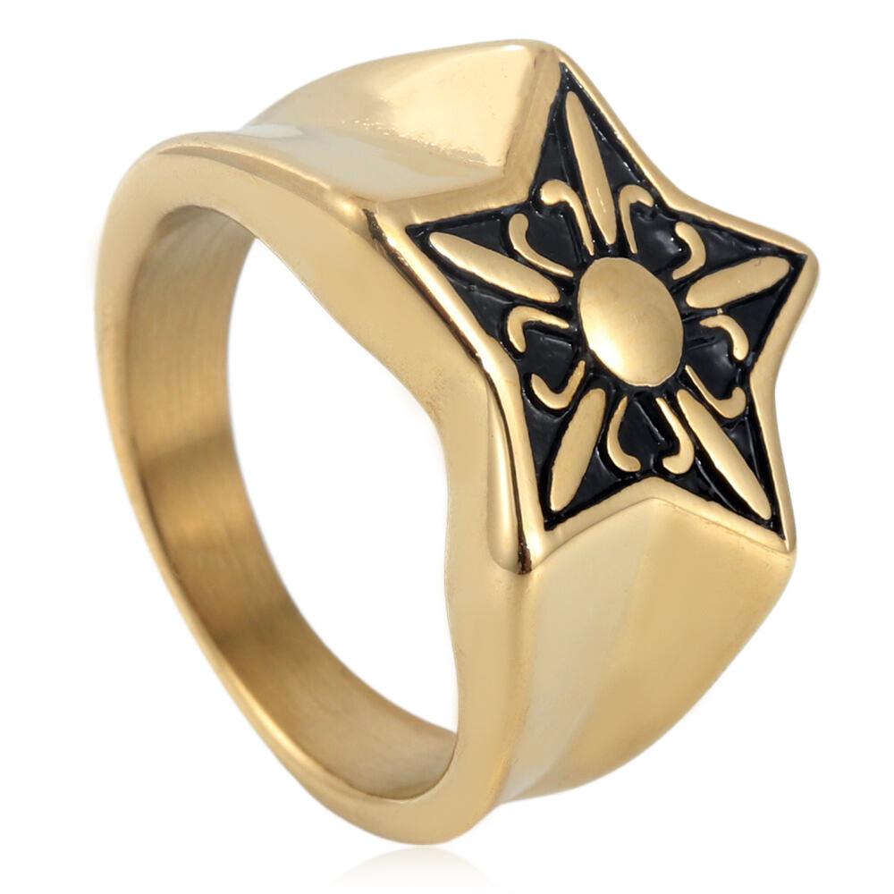 European and American Vintage Floral Embossed Pattern Titanium Steel Five-star Flower Ring Jewellery