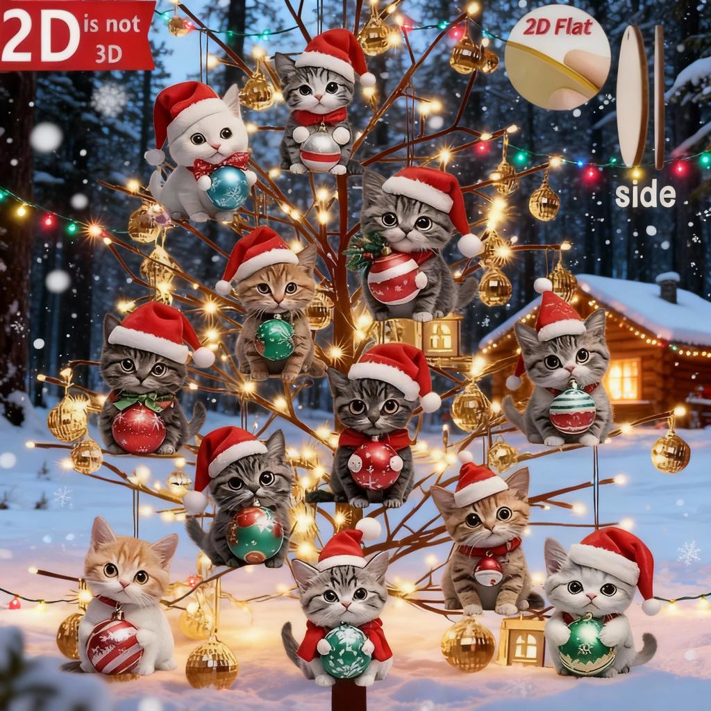 12/24 шт. 2D Рождественский деревянный кот Настенное украшение Подвесное украшение Акриловый Забавный Елка Кот Брелок Для ключей Украшение Подарки