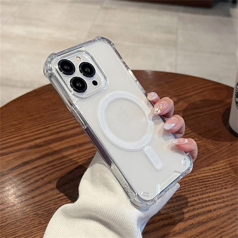 Роскошный беспроводной зарядный чехол Magsafe для iPhone 16 15 14 13 12 11 Pro Max Plus бампер противоударный прозрачный чехол