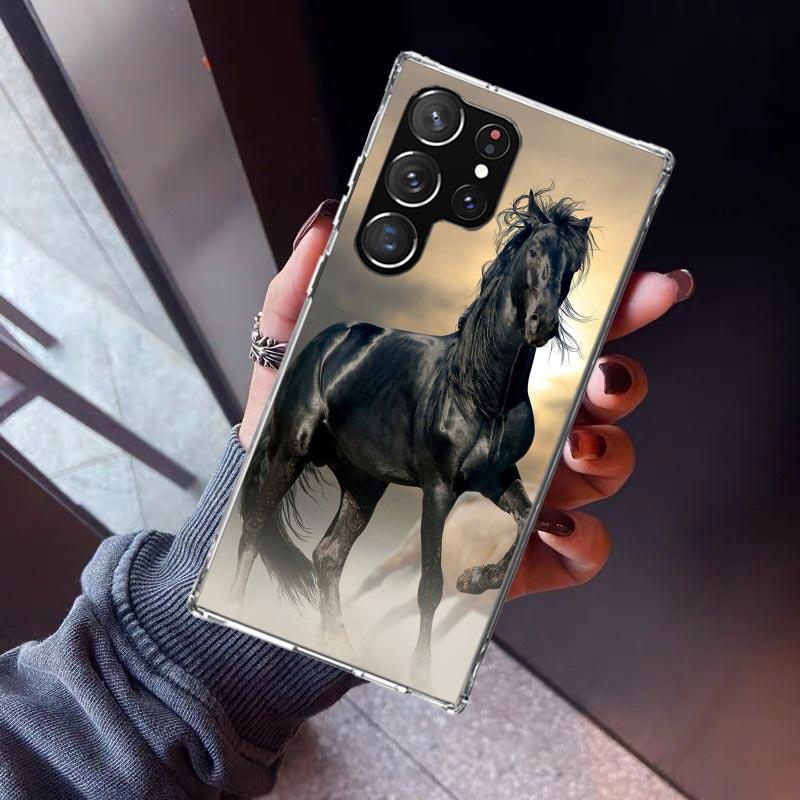 Animal Black Horse Phone Case For Samsung Galaxy S25 S24 S23 Ultra S22 Plus S21 S20 FE S10 + Soft TPU Back Cover Funda S24 S23 S