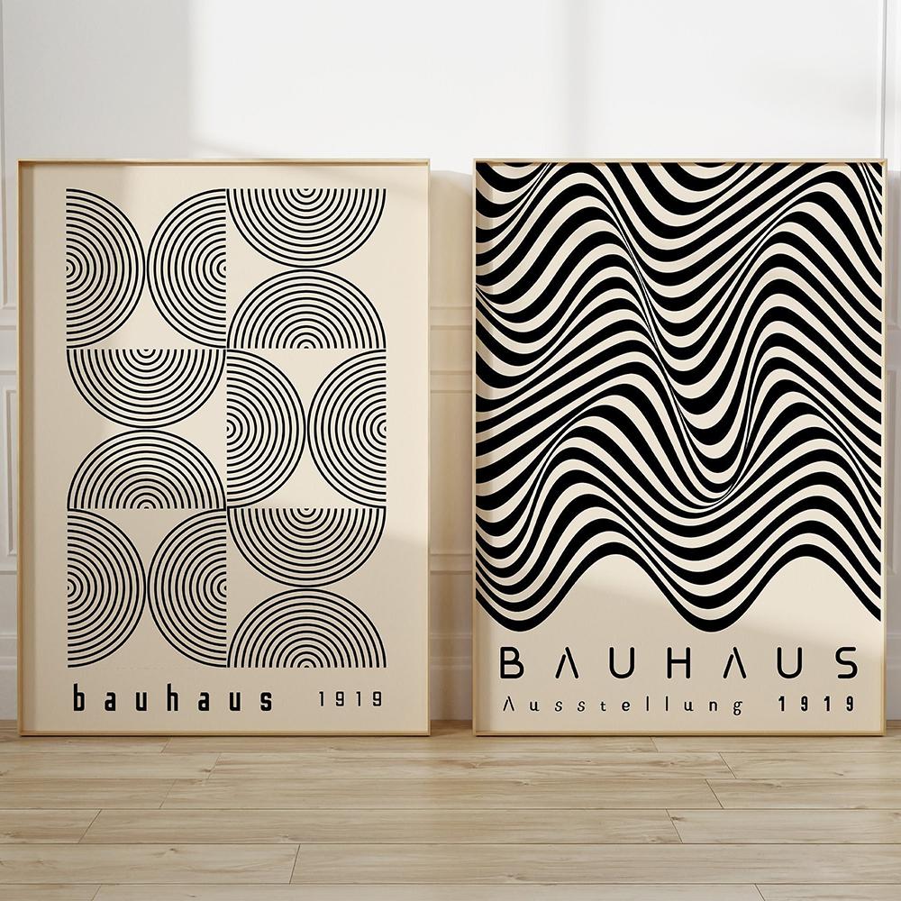 Bauhaus Абстрактное искусство линии холст картины середины века Современная печать Винтажный выставочный плакат Черная стена Искусство Картины Домашний декор