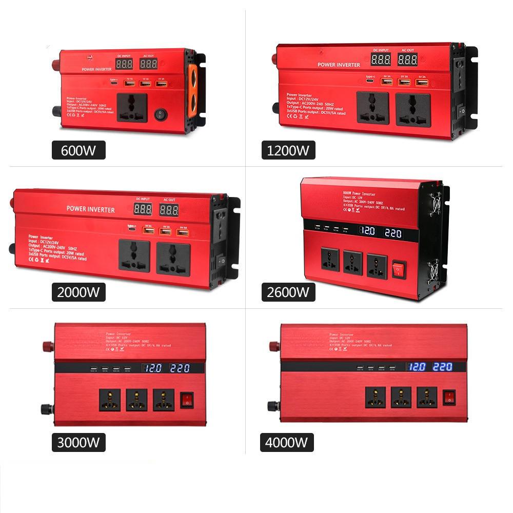 600 Вт/1200 Вт/2000 Вт/2600 Вт/3000 Вт/4000 Вт Интеллектуальный Универсальный Инвертор Напряжения Портативный Высокомощный Автомобильный Инвертор Преобразователь Солнечной Энергии