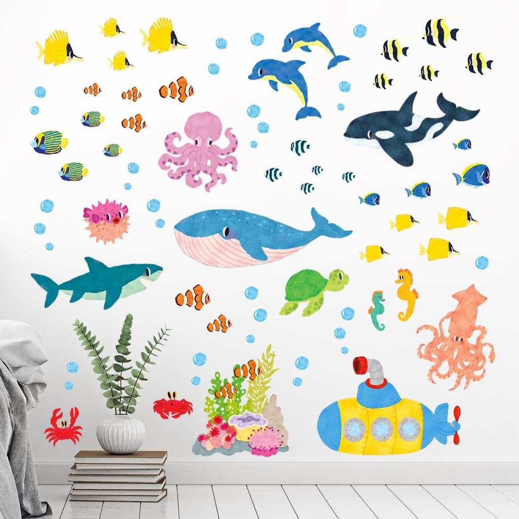 Decowall Подводная морская жизнь Наклейки на стену Декоративное настенное искусство для DIY-проектов Наклейки-трасферы на стену для и Детей Ванной Комнаты Декоративные