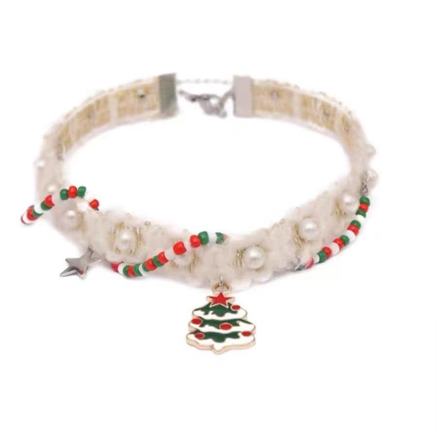 Christmas tree pendant plush choker necklace women's light luxury niche collarbone sweater chain autumn and winter matching decorative accessories