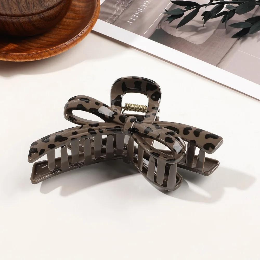 Большой Маленький Зажим-краб для волос с леопардовым принтом для женщин, для густых волос, элегантный бантик, перекрестный, геометрический, зажим-заколка, аксессуары