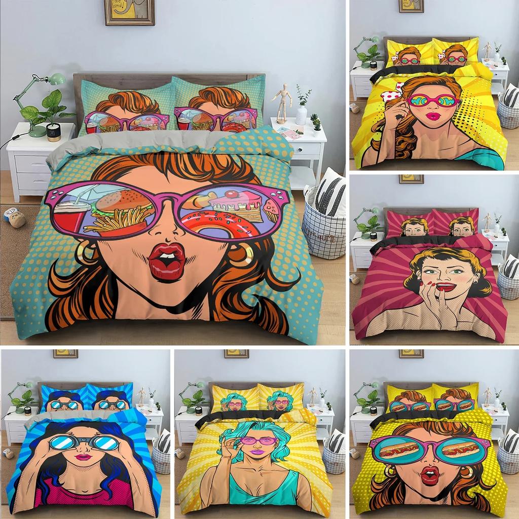 Cartoon Girly Watercolor Fashion Girl Comfortable Duvet Cover Pillowcase Bedding Set Children Bedroom Decoration Home Textile