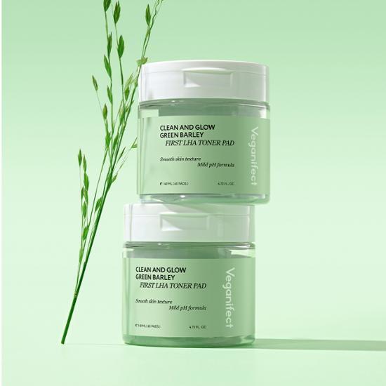 Vegan Effect Clean & Glow Green Barley First LHA Toner Pads 60 Sheets