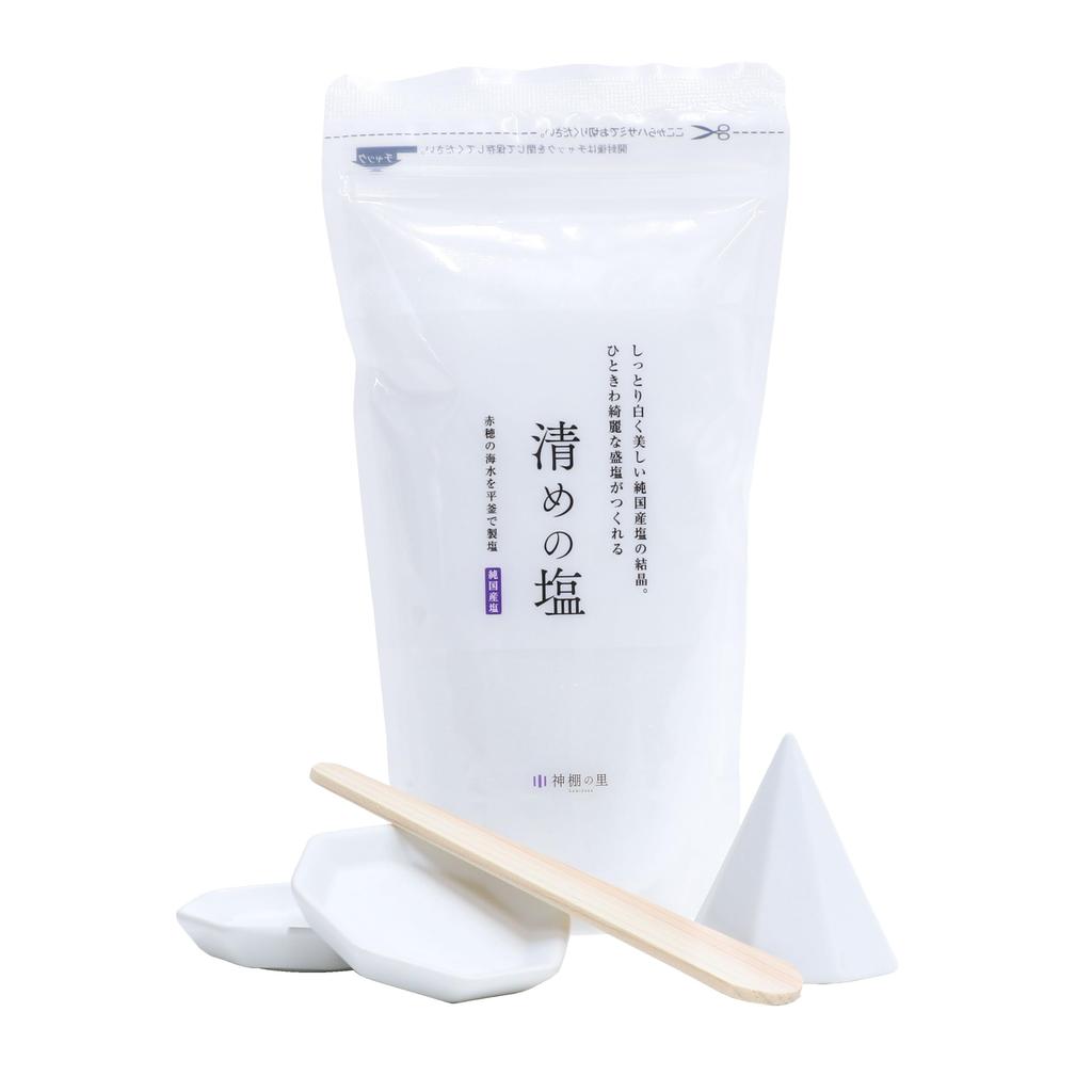 Kamidana No Sato's Easy-to-Mori Salt Set: Includes Everything You Need: 500g of Purifying Salt, a Hardener, and Two Octagonal Plates. Purifying, Good