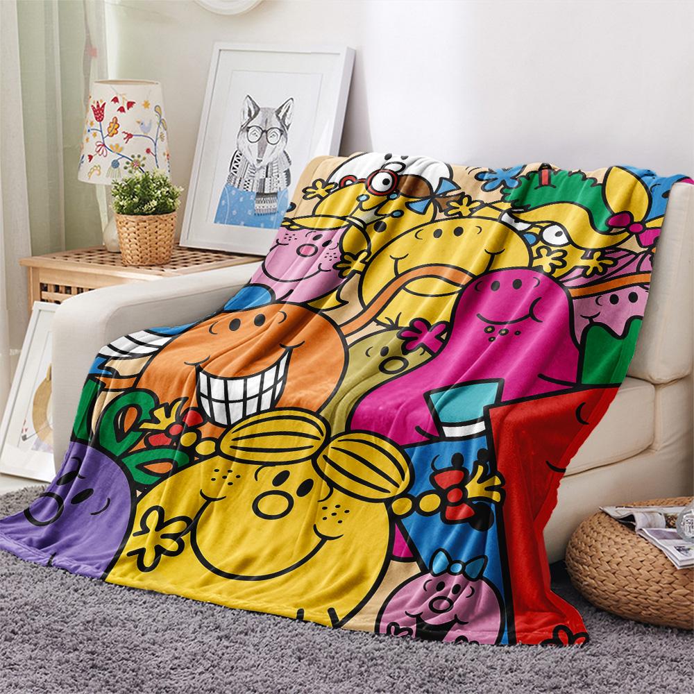 Mr. Men Little Miss Print Flannel Blanket, High quality Comfortable for All Seasons, Home Decor, Warmth and Comfort