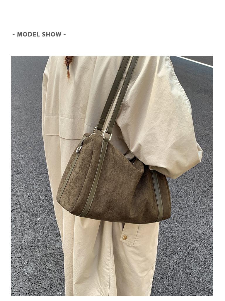 2025 Suede Boston Bag: High-End, Large Capacity One-Shoulder Crossbody