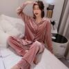 Женская зимняя утепленная студенческая пижама с V-образным вырезом, домашняя одежда, костюм из двух частей