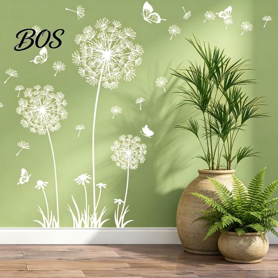 Wall Sticker 2 Sheets Dandelion Wildflower Decals, Peel And Stick Floral Butterflies PVC Decal Stickers for Girls Kids Bedroom Nursery Living