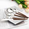 20Pcs Wooden Handle Dinnerware Steak Knife Coffee Spoon Cake Fork Set Mirror Stainless Steel Tableware Kitchen Utensils Eating Silverware