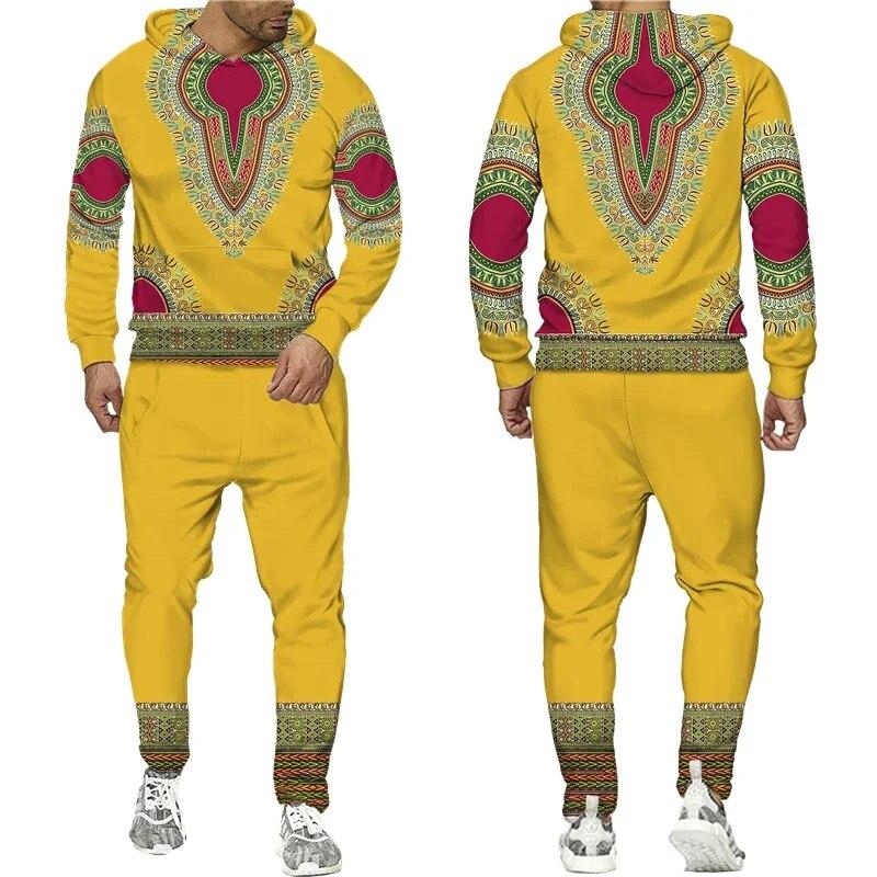 Африканский дашики, костюм с капюшоном, мужской повседневный 3D-принтер, толстовка в этническом стиле, брюки, комплекты для женщин, уличная одежда на заказ, спортивный костюм, пальто