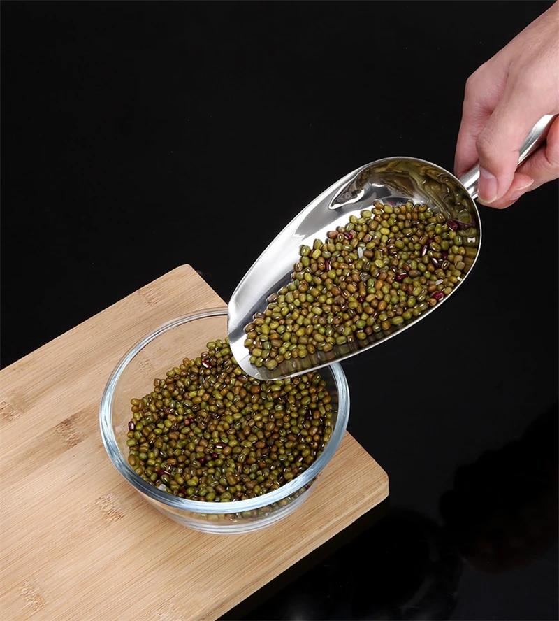 Stainless Steel Ice Shovel Coffee Beans Ice Cube Scoop Bar Ice Scraper Flour Nut Spoon Grain Dry Goods Shovel Kitchen Utensils