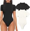2024 Hot Seller Women's Ribbed High Neck Short Sleeve Yoga Bodysuit