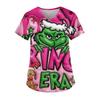 Women's Fashion Printed Short Sleeve V Neck Pattern Tops Pocket Working T-shirts
