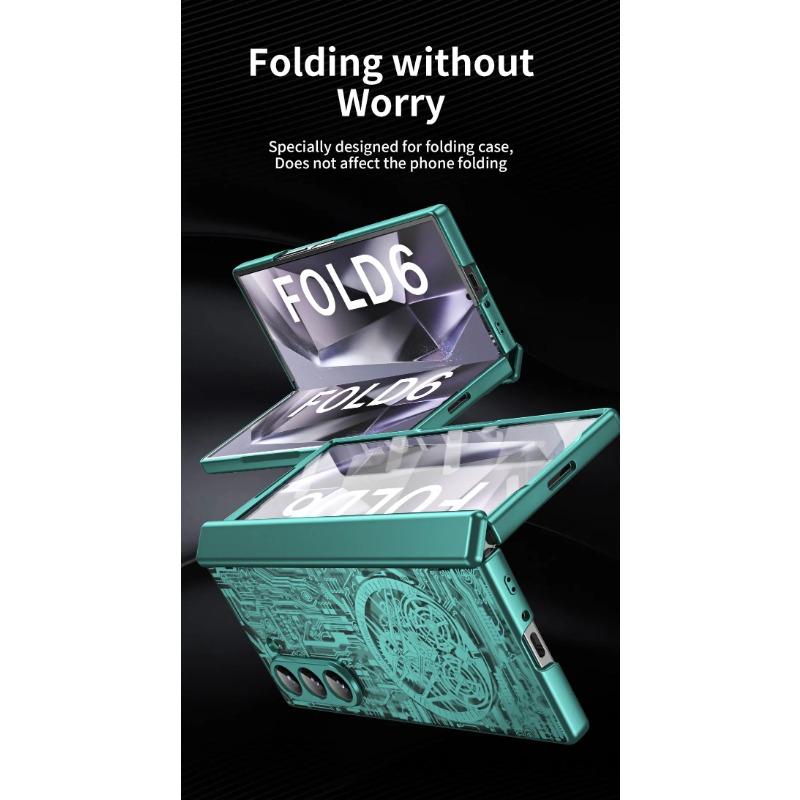 Гальванизированный пластиковый чехол для телефона Samsung Galaxy Z Fold 6 5 4 3 Fold6 Fold5 Fold4 Fold3 5G Hard Shell Hinge Protection Cover