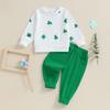 Toddler Girls Autumn Pants Sets Long Sleeve Four Leaf Clover Print Sweatshirt Green Casual Pants Sets