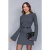 Модное женское антрацитовое трикотажное мини-платье с круглым вырезом Number 10, зимнее трикотажное платье в рубчик 10nmr2966