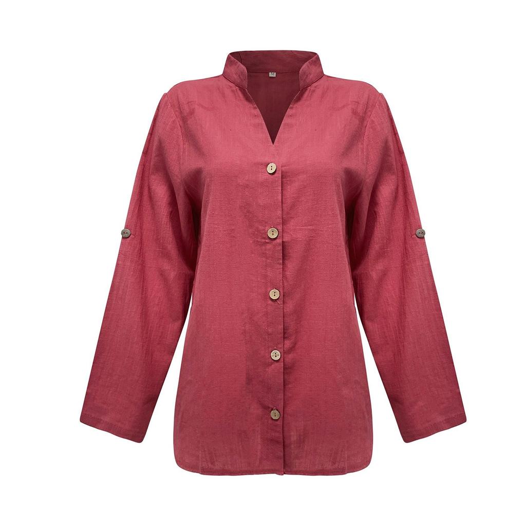 Tops V-Neck Shirt Blouse Tunic Long Shirt Large Sizes Linen Tops Plain T-Shirt Loose Elegant Pullover