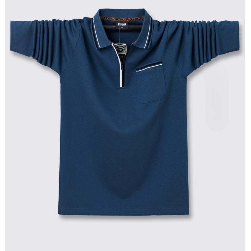 Новая Свободная Плюс Молния Мужская Деловая Влагоотводящая Повседневная Футболка с Лацканами и Длинным Рукавом Легкая Мягкая Не Мнущаяся Дышащая Хлопковая Рубашка Поло