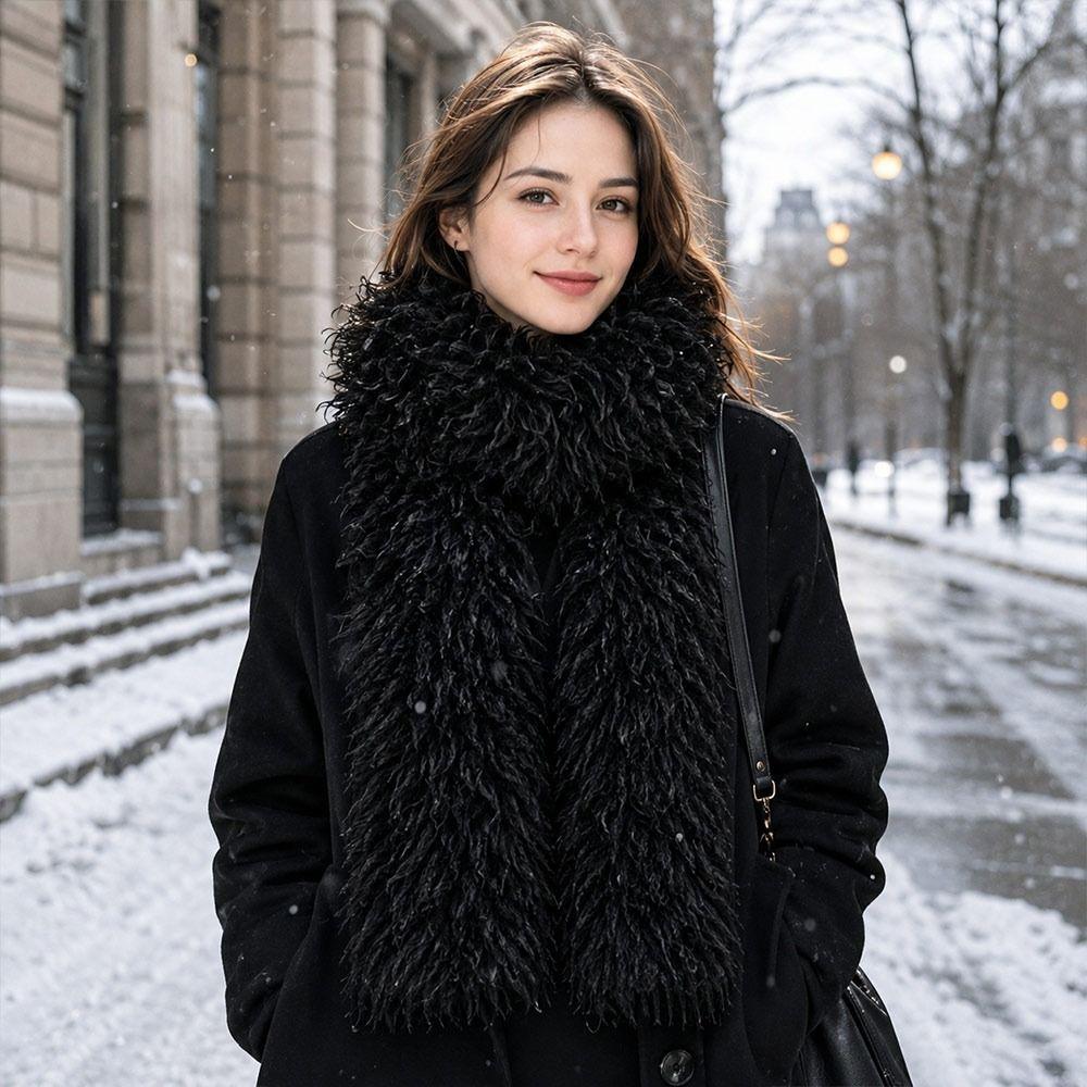 Double-Sided Faux Fur Scarf Thickened Neck Warmer New Plush Scarf Winter Wear