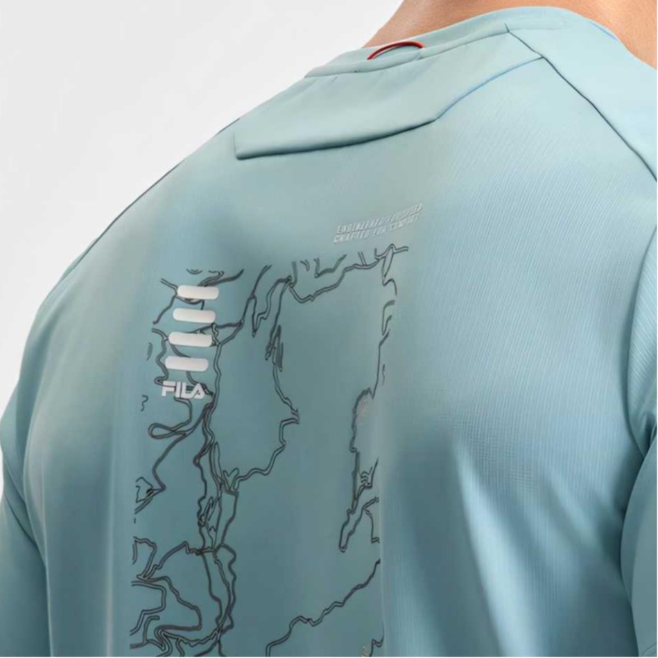 FILA Cycling Casual Solid Color Letter Short Sleeve T-Shirt Men Tops Stone-Blue A11M528108F-LB