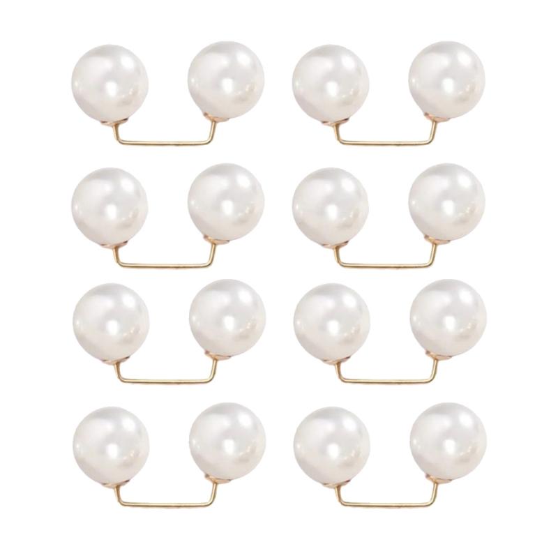 8Pcs Artificial Pearls Waist Button Tighteners Trousers Waistband Adjusters Clip for Dress Cardigan Shawl Safety Pin