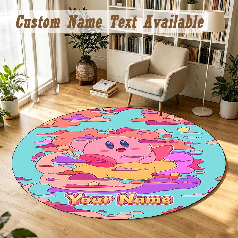 Round Rug Custom NameKirby Pattern Non Slip Carpet Home Floor Decor