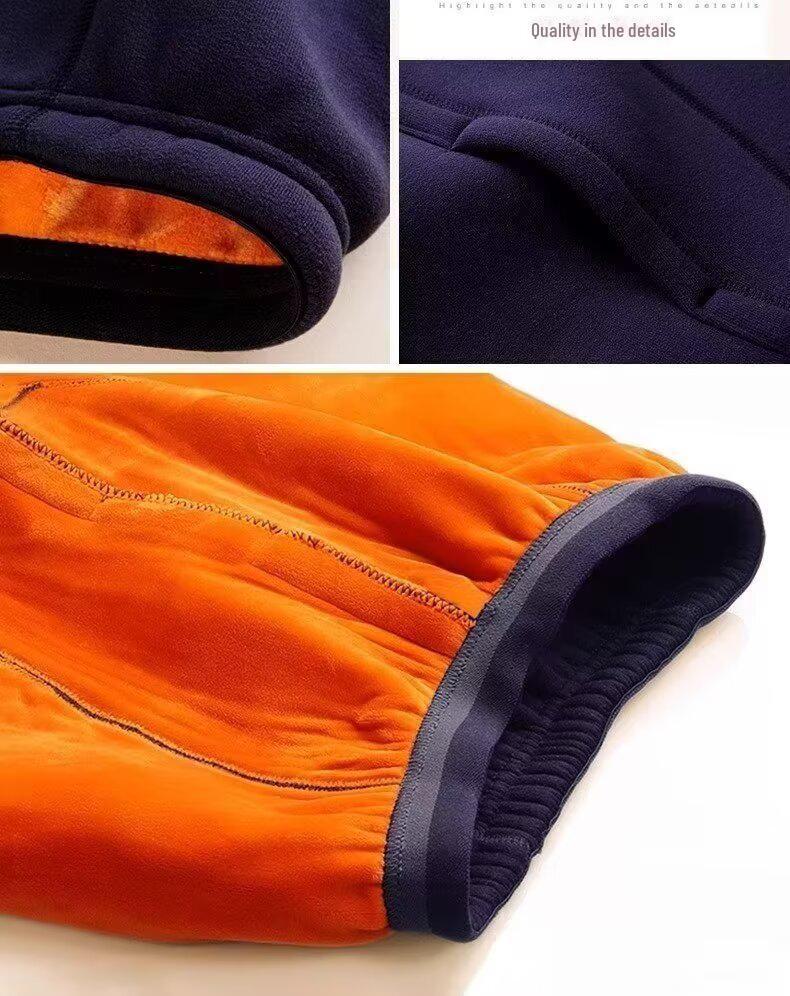 Men's Gold Velvet Thermal Underwear Set - Thickened Half-Turtleneck Top & Pants for Cold Weather.