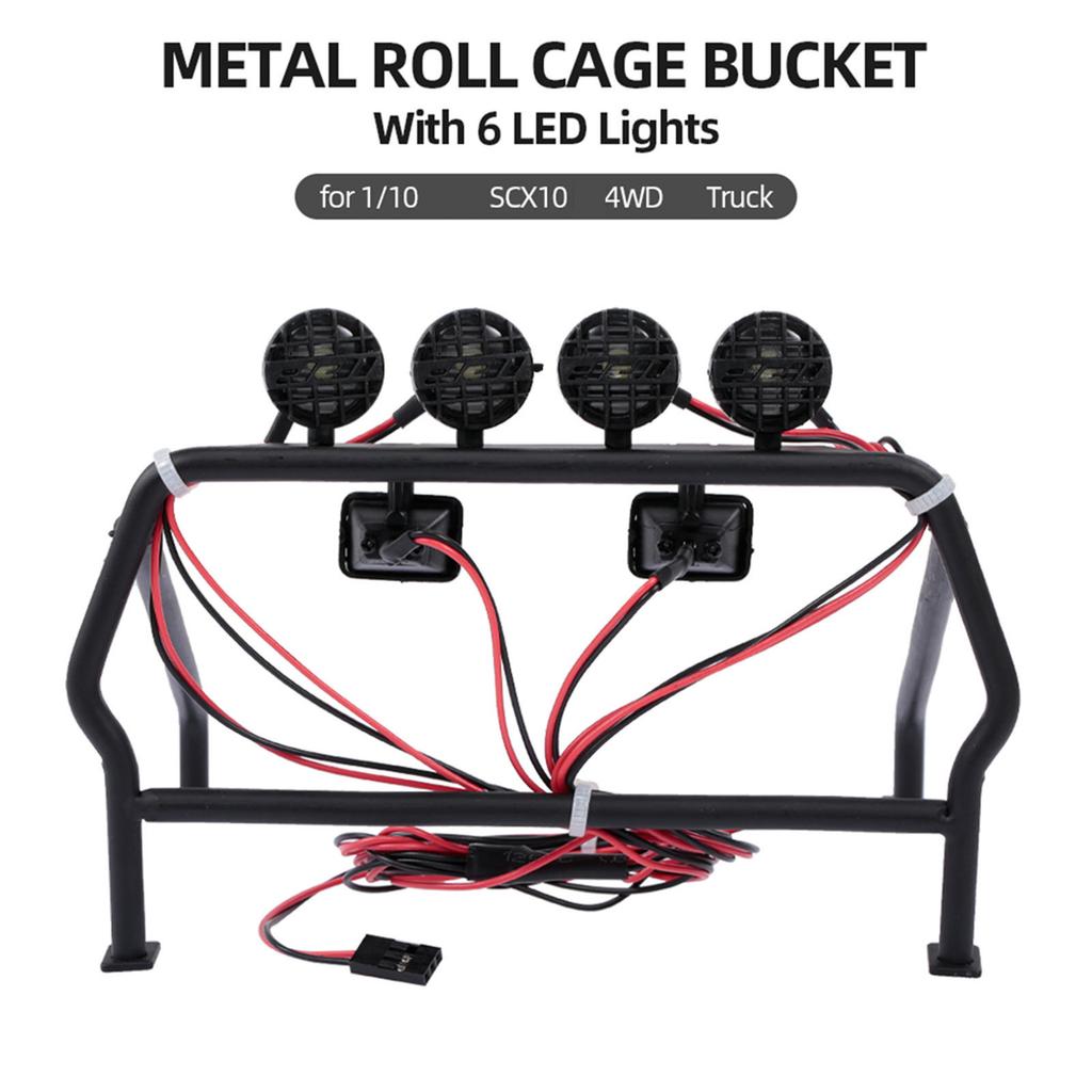 Metal Roll Cage With 6 LED Light Protective Roll Cage Bucket For 1/10 Remote Control Car Prevents Car Scratch And Damage